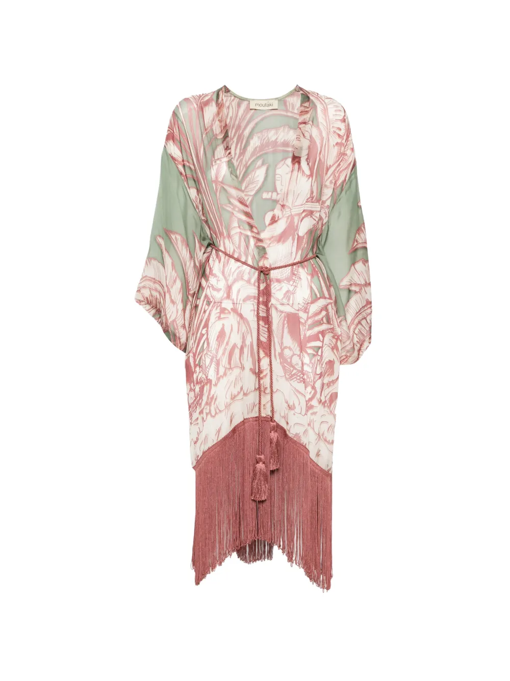 MOUTAKI fringe-trimmed print-detail kimono - Toni neutri