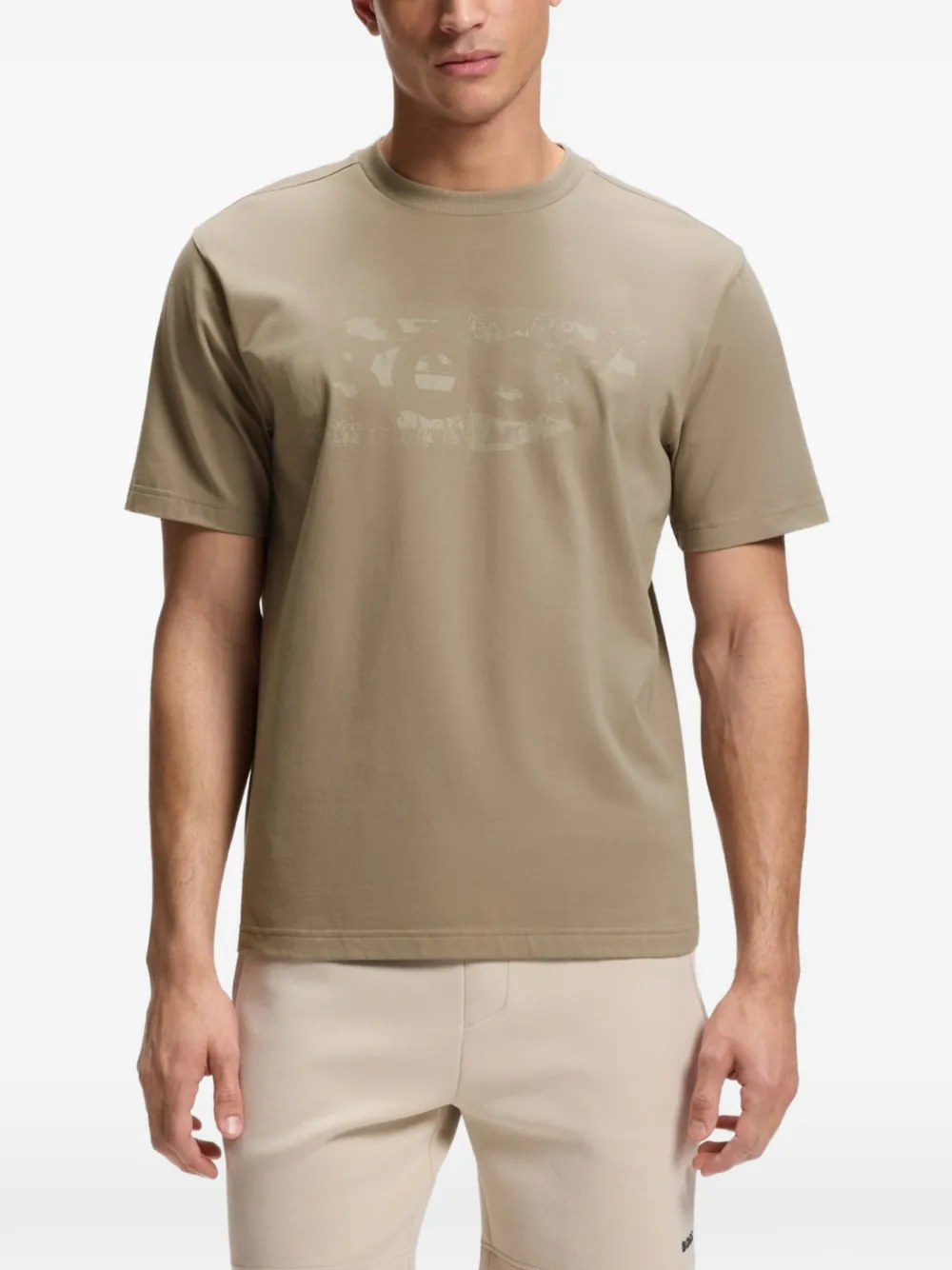 BOSS T-shirt met logoprint met ronde hals Beige