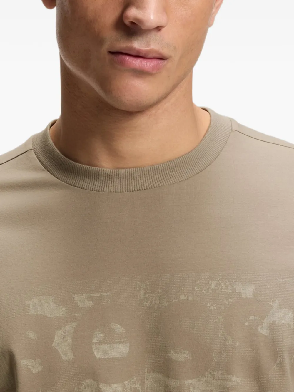 BOSS T-shirt met logoprint met ronde hals Beige