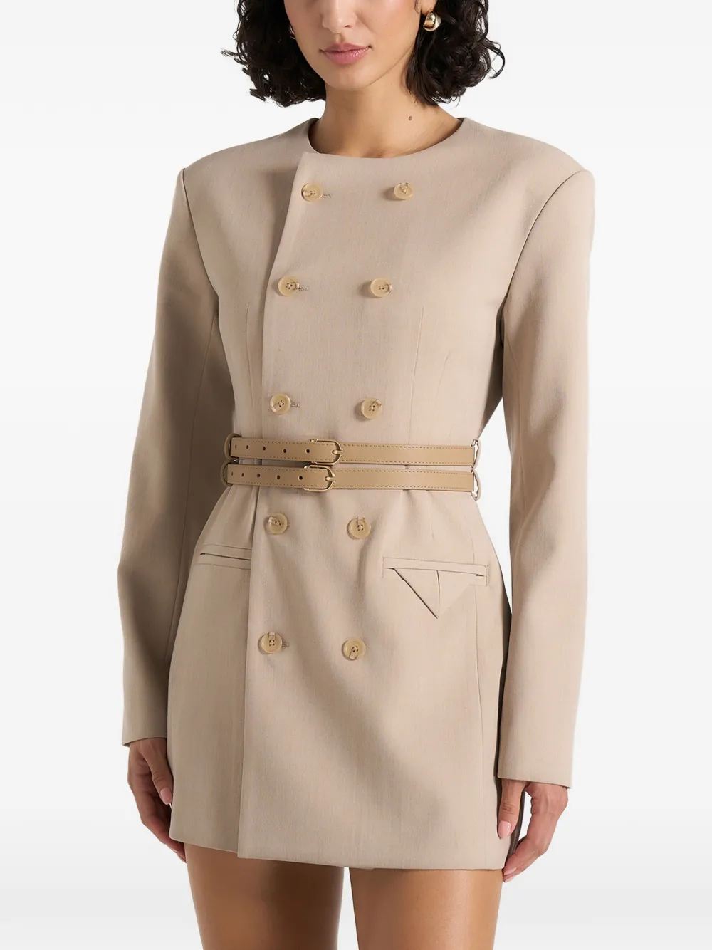 Manière De Voir Sierra double-breasted belted blazer dress - Toni neutri