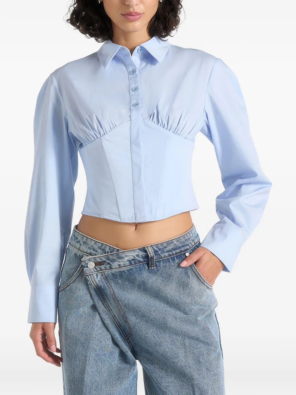 Manière De Voir Margot in pale blue corset cotton shirt