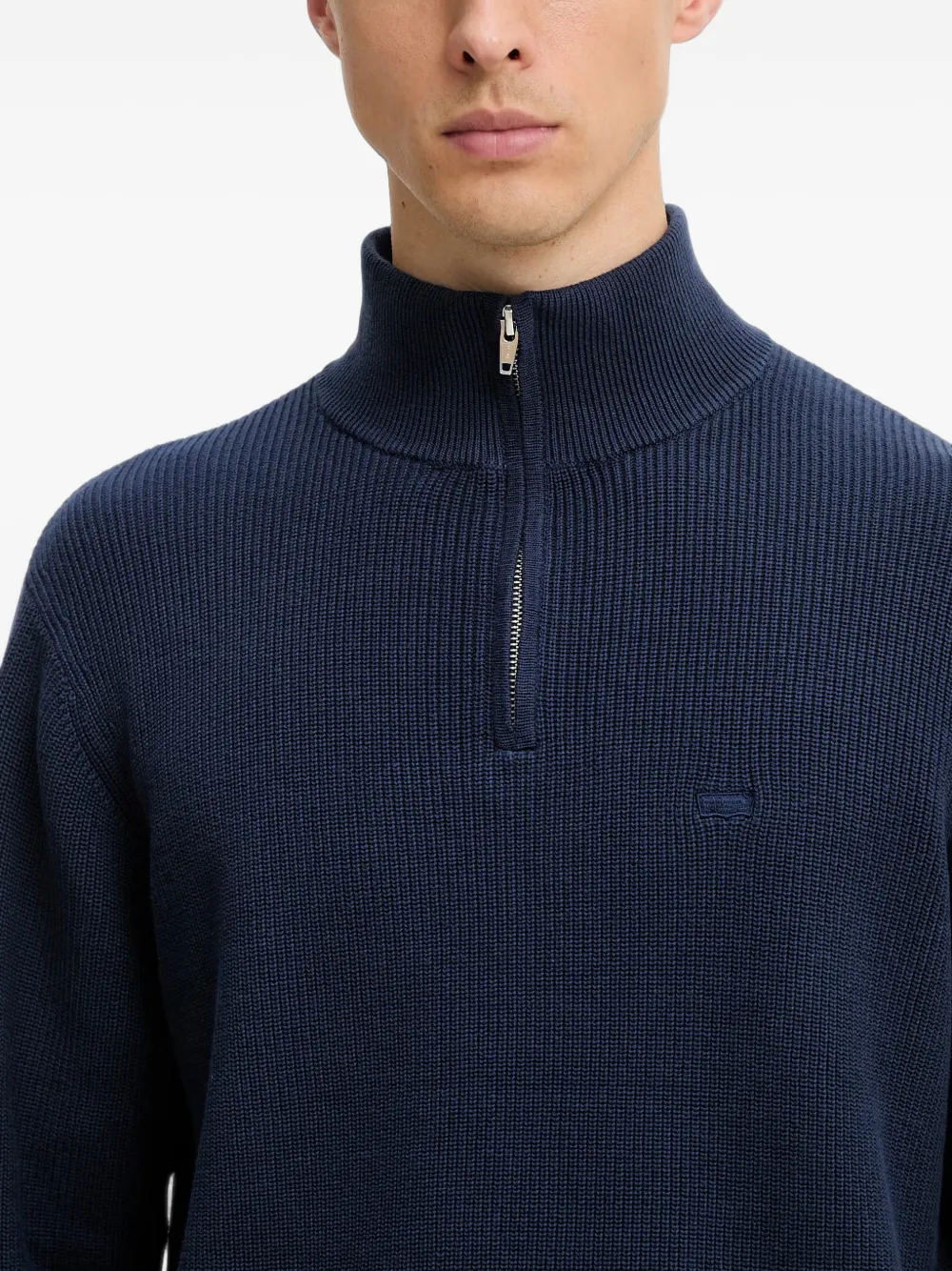 Levi's Housemark geribbelde trui met kwartrits Blauw
