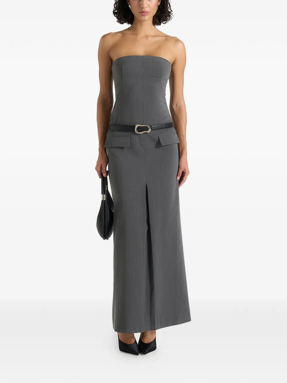 Manière De Voir Tabitha tailored pinstripe bandeau belted maxi dress - Grey