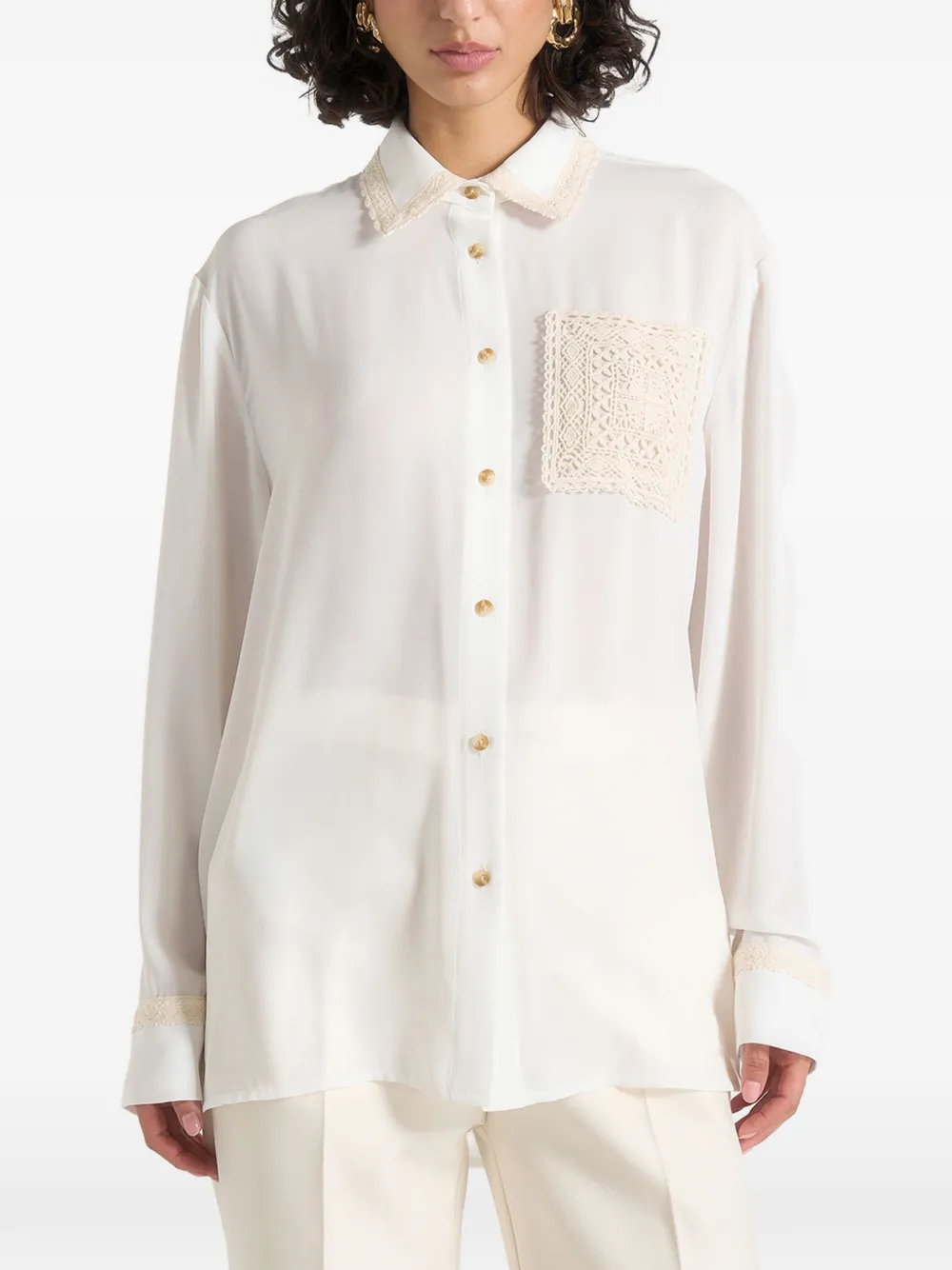 Manière De Voir Mya in white crochet detail georgette shirt