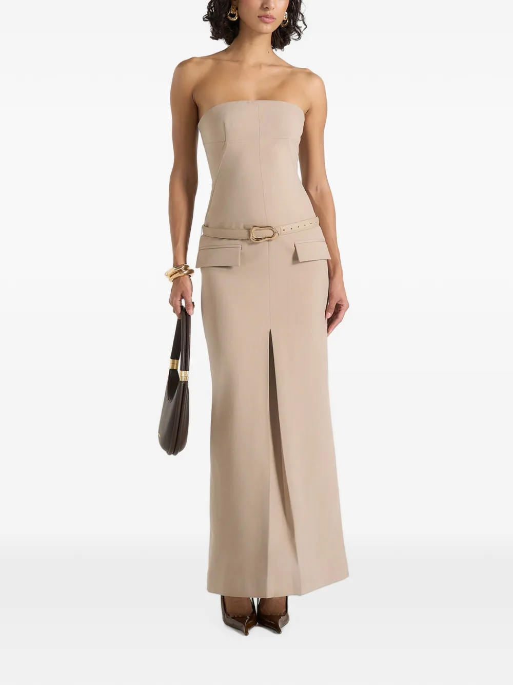 Manière De Voir Tabitha in beige tailored bandeau belted maxi dress - Neutrals