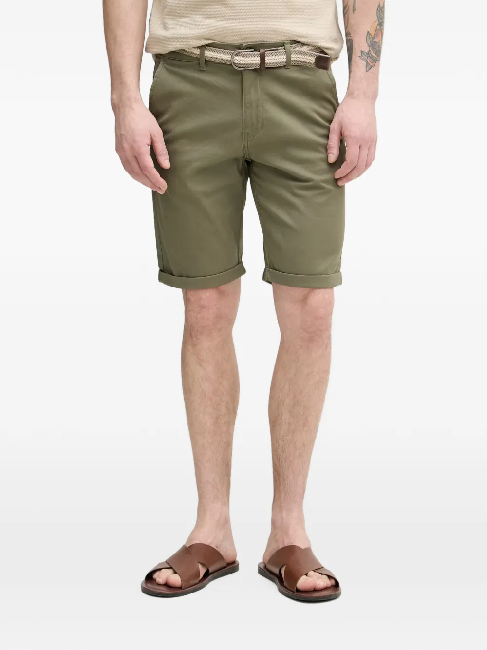 Lindbergh rolled-cuff chino shorts - Verde