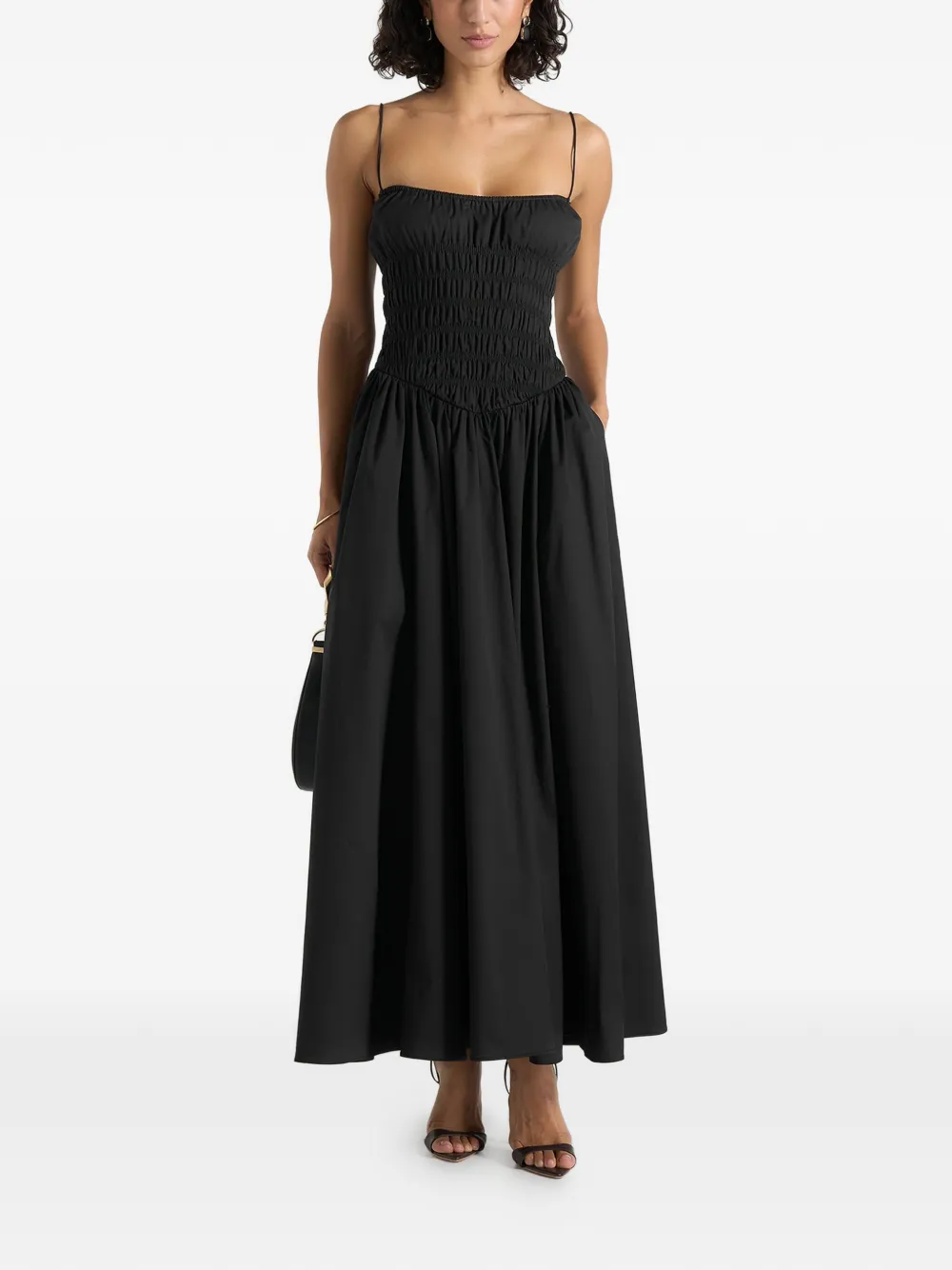 Manière De Voir Elva smocked-waist cotton maxi dress - Black