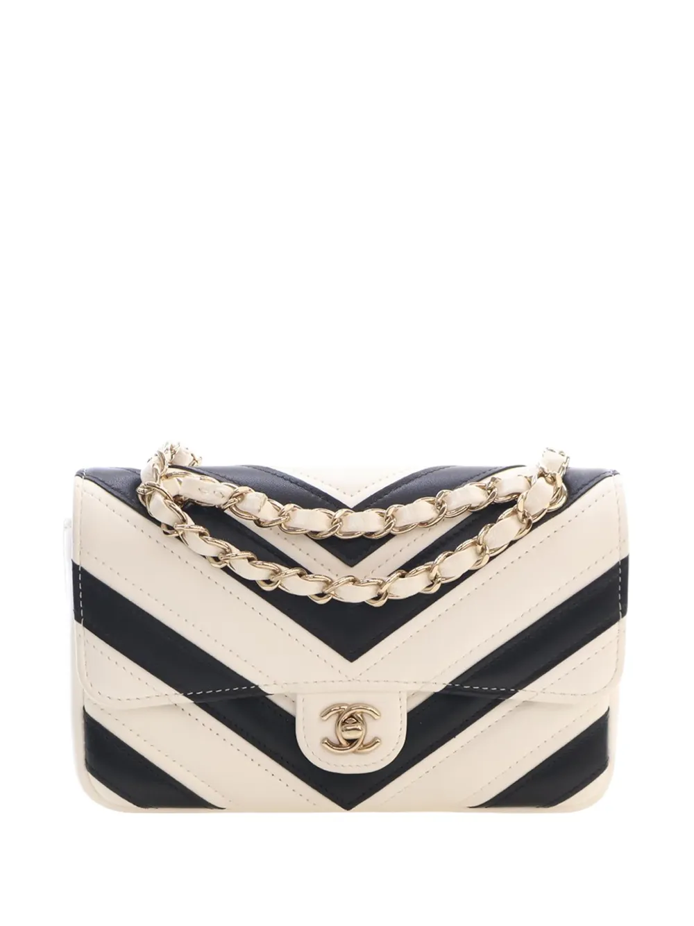 CHANEL Pre-Owned 2021-2026 Mini CC Bicolor Chevron Stitched Lambskin Flap shoulder bag - Black