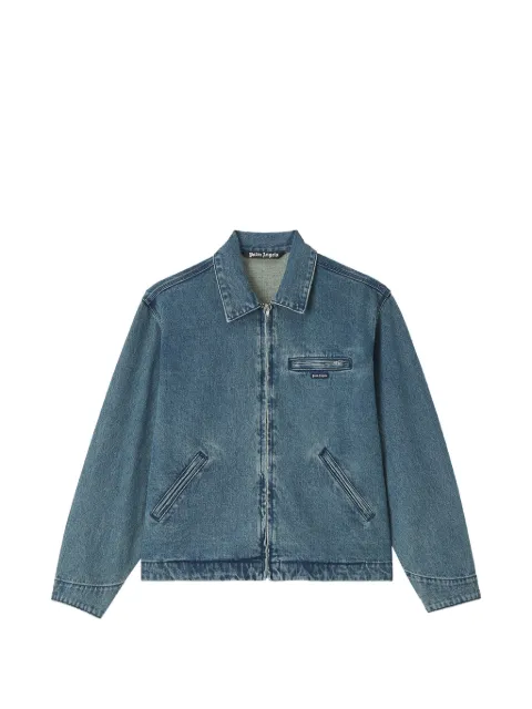 Palm Angels logo-embroidered zip-up denim jacket