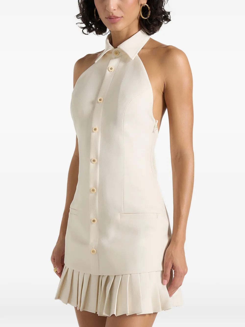 Manière De Voir Jasmine in cream halterneck pleated mini dress - Neutrals