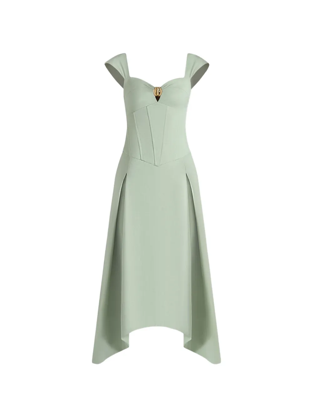 Manière De Voir Abito midi Faith in cotone color salvia con maniche ad aletta e corsetto - Verde