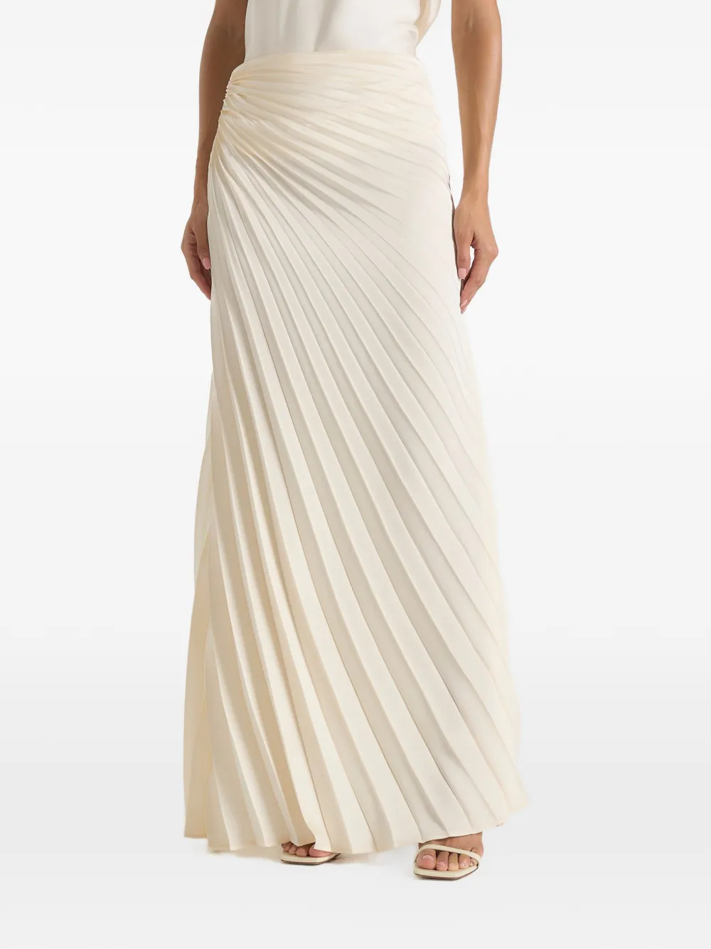 Manière De Voir Fiona In Ivory Satin Fan-pleat Maxi Skirt In Neutral