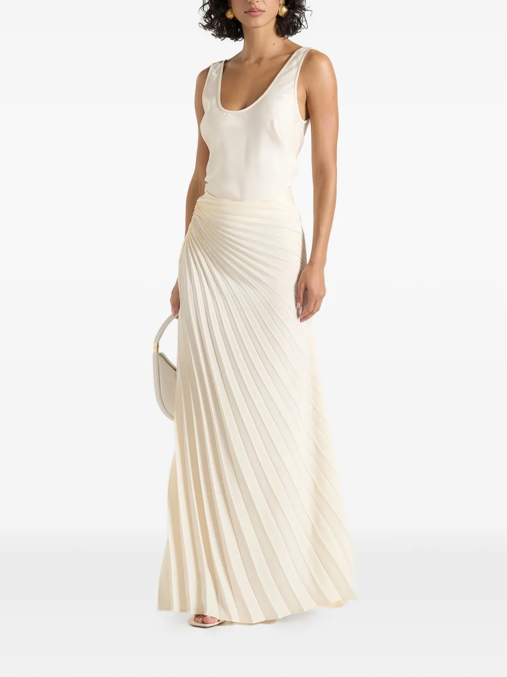 Manière De Voir Fiona in ivoorkleurige satijnen geplooide maxi-rok Beige