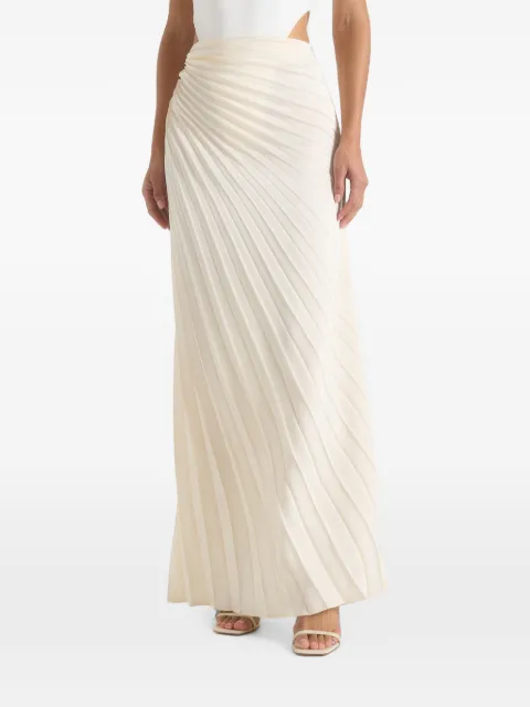 Manière De Voir Fiona in ivory satin fan-pleat maxi skirt