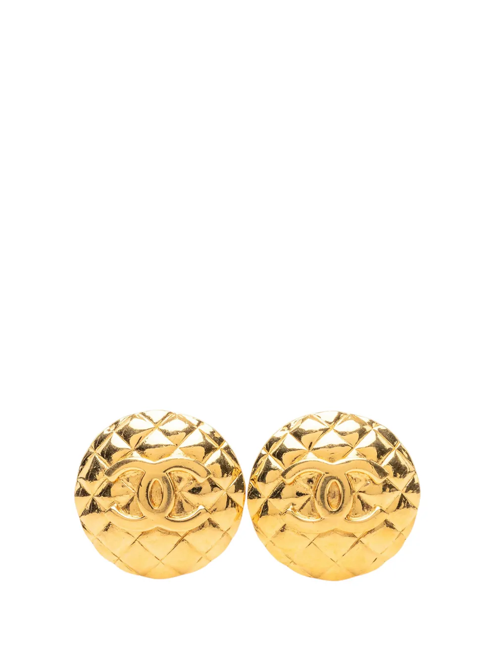 CHANEL Pre-Owned 1980-1990 CC Quilted Gold Plated Round Clip On Earrings costume earrings - Oro