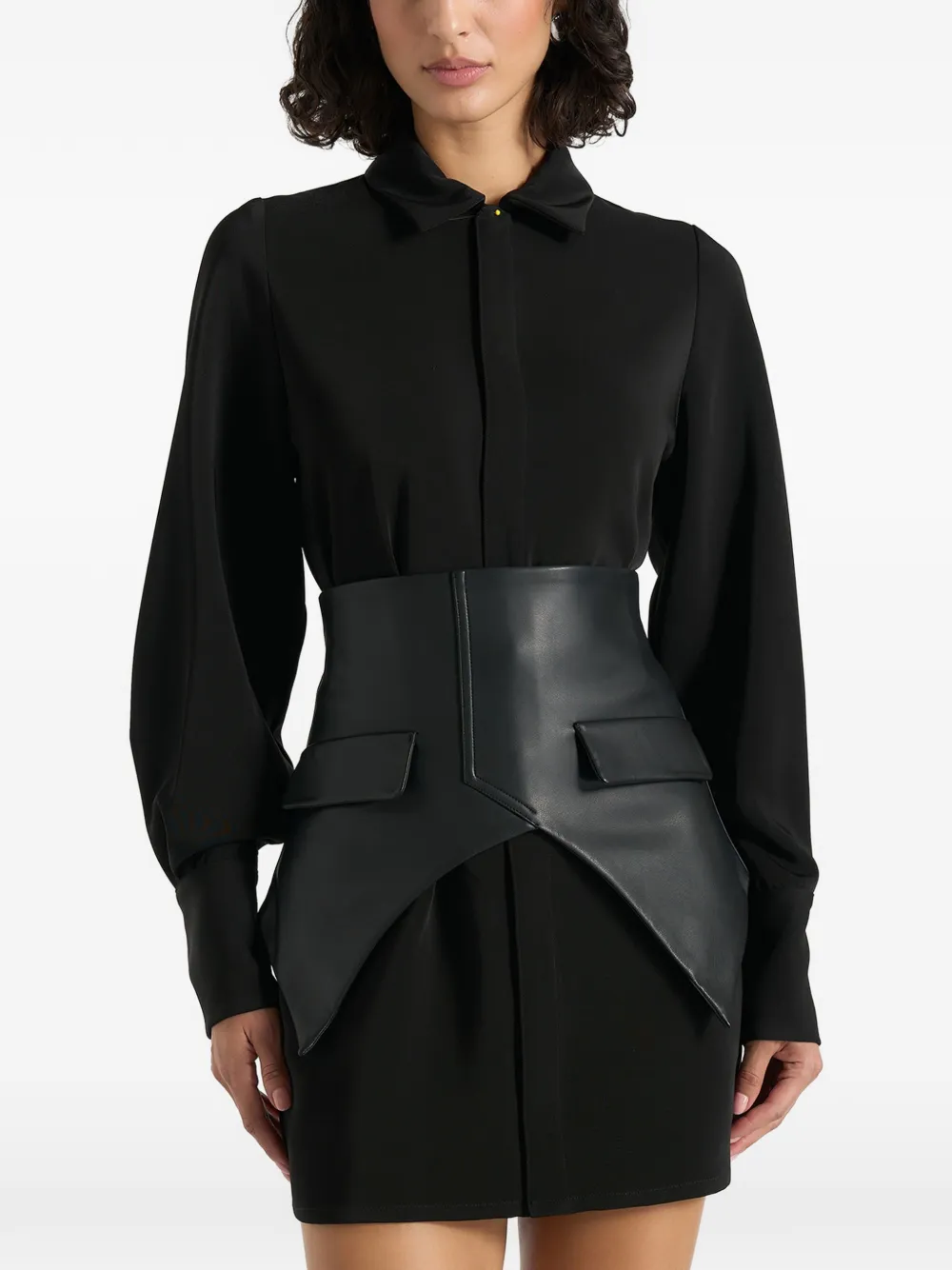 Manière De Voir Keira in black corset-overlay shirt mini dress