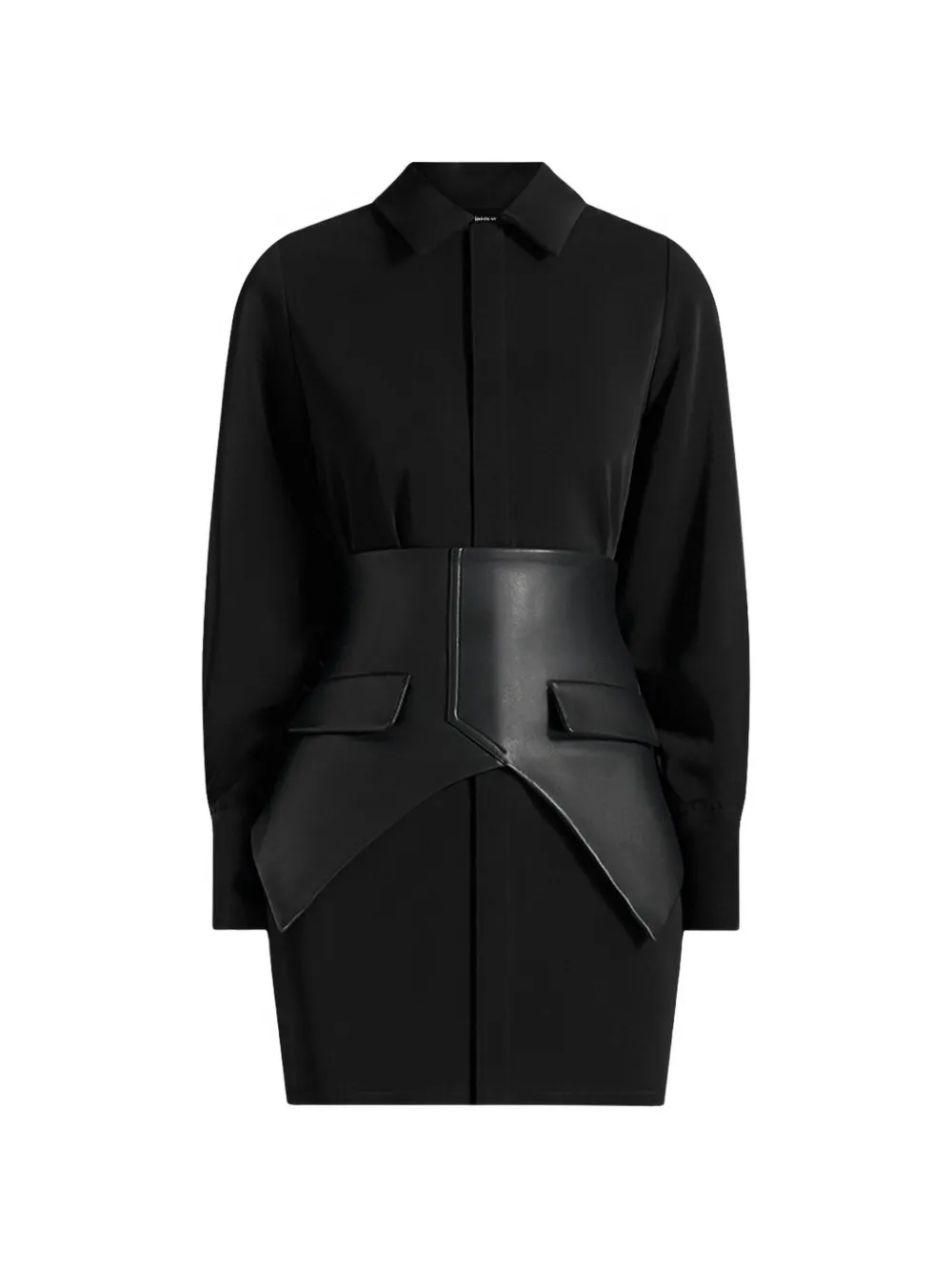 Manière De Voir Keira in black corset-overlay shirt mini dress