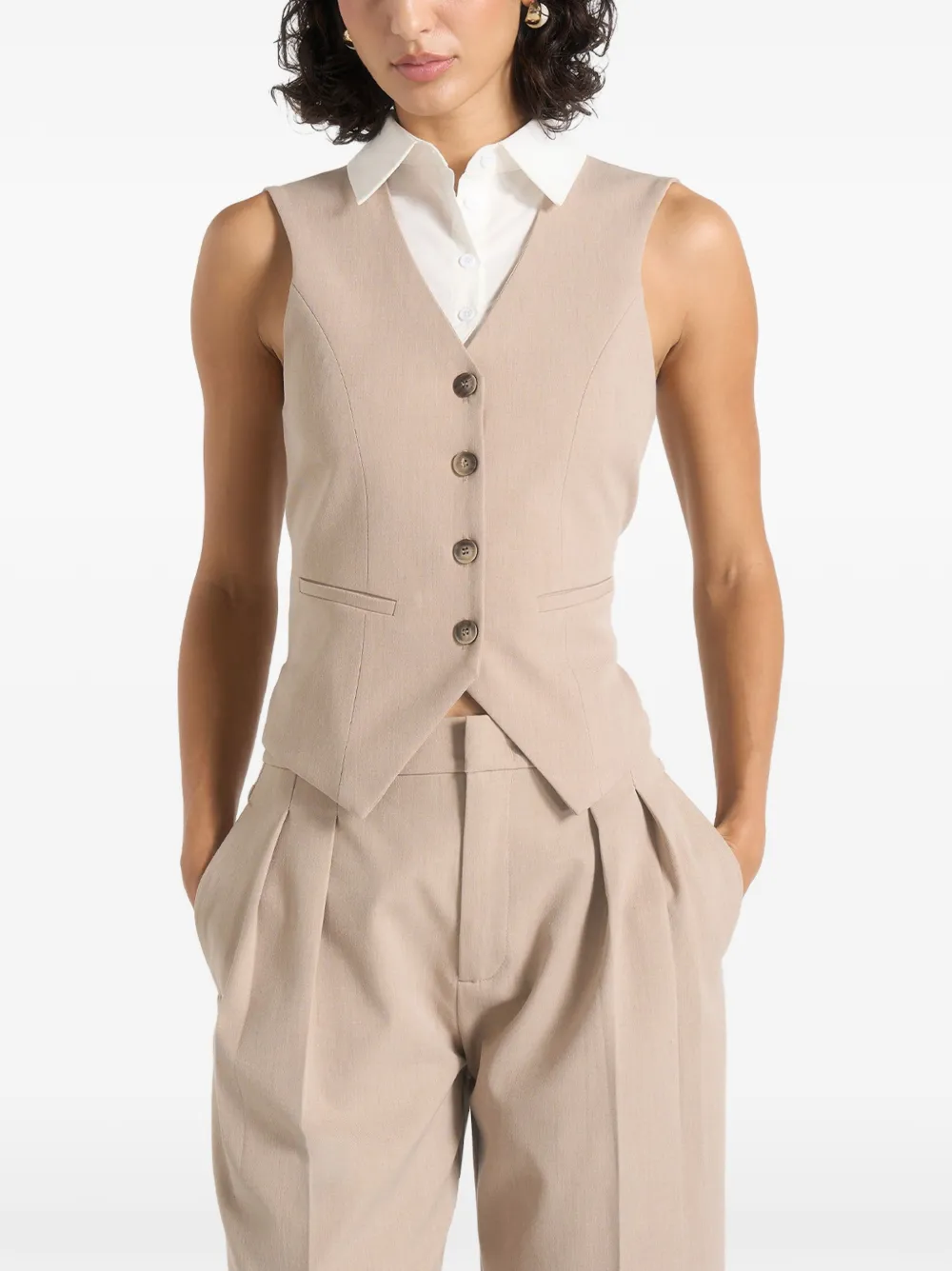 Manière De Voir Irene collar-detail cinched suit vest - Toni neutri