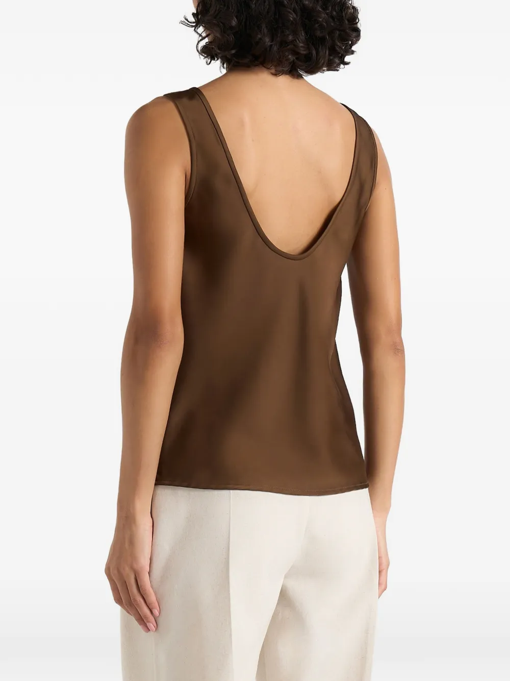 Manière De Voir Sasha satijnen tanktop met diepe ronde hals en open achterkant Bruin