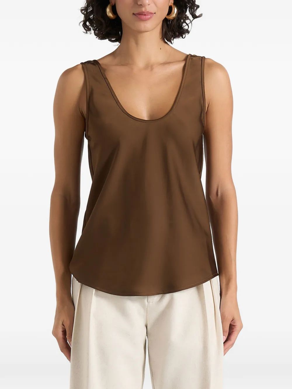 Manière De Voir Mathilda satin scoop-neck open-back tank top - Marrone