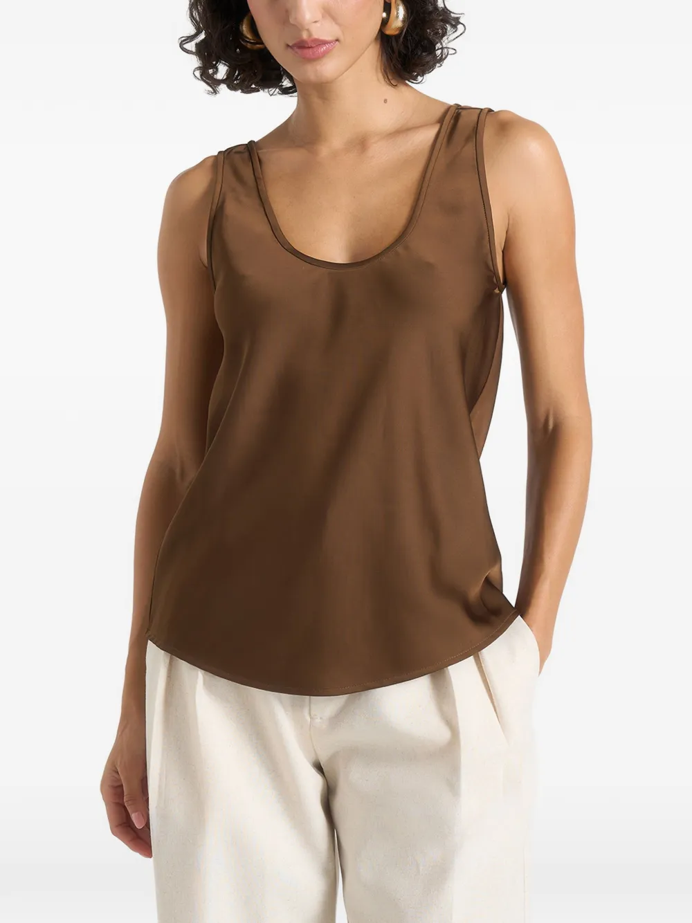 Manière De Voir Mathilda satin scoop-neck open-back tank top - Marrone