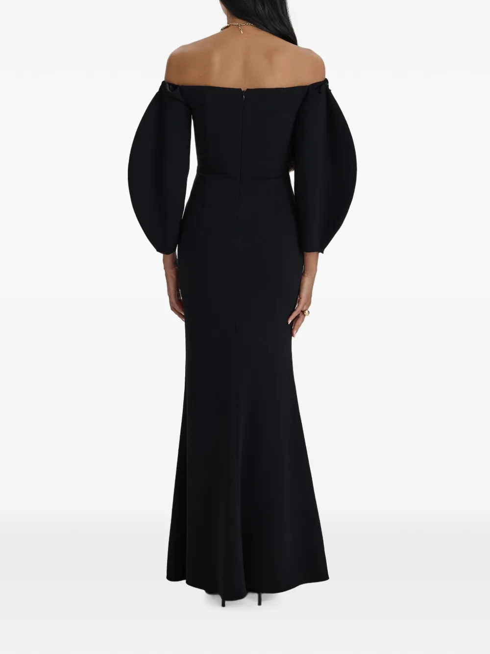 MOOS STUDIO Off-shoulder maxi-jurk met pofmouw Zwart