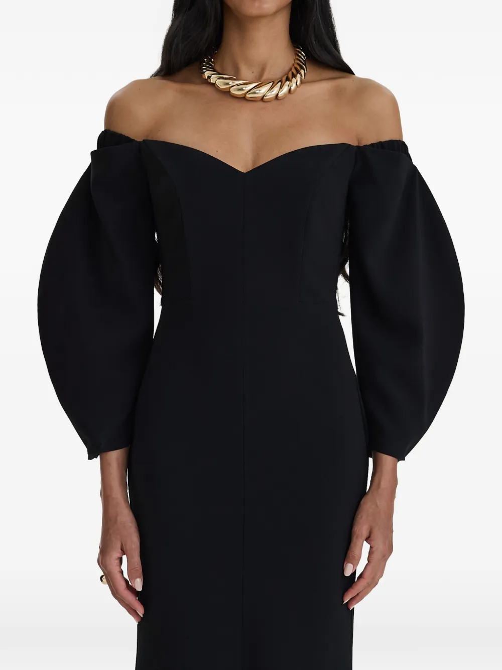 MOOS STUDIO Off-shoulder maxi-jurk met pofmouw Zwart