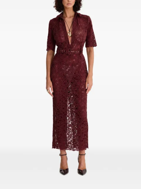 MOOS STUDIO belted lace midi dress