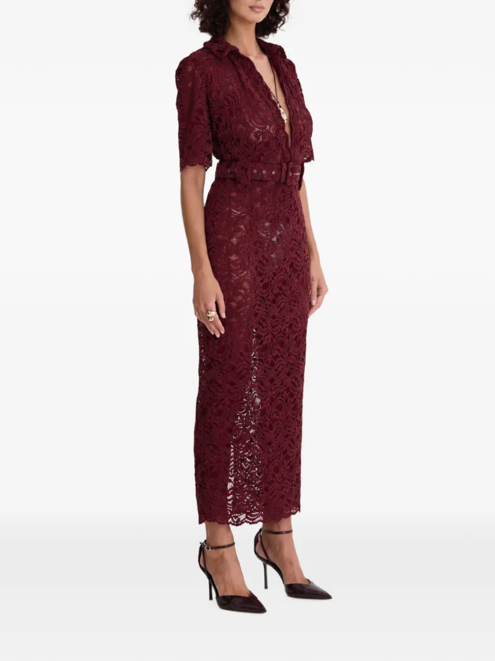 MOOS STUDIO Midi-jurk met ceintuur Rood