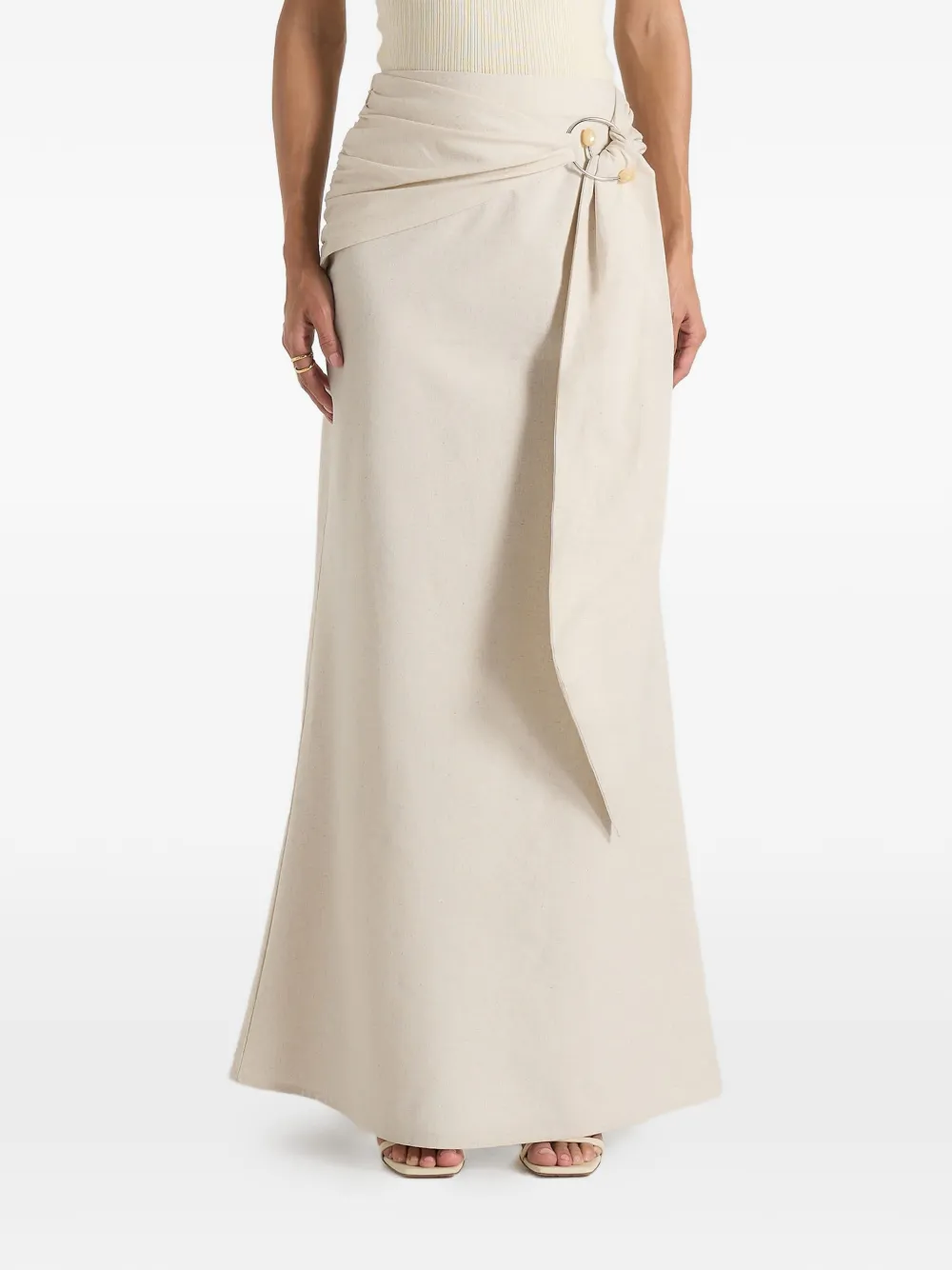 Manière De Voir Holly In Natural Linen Asymmetric Wrap Tie Maxi Skirt In White