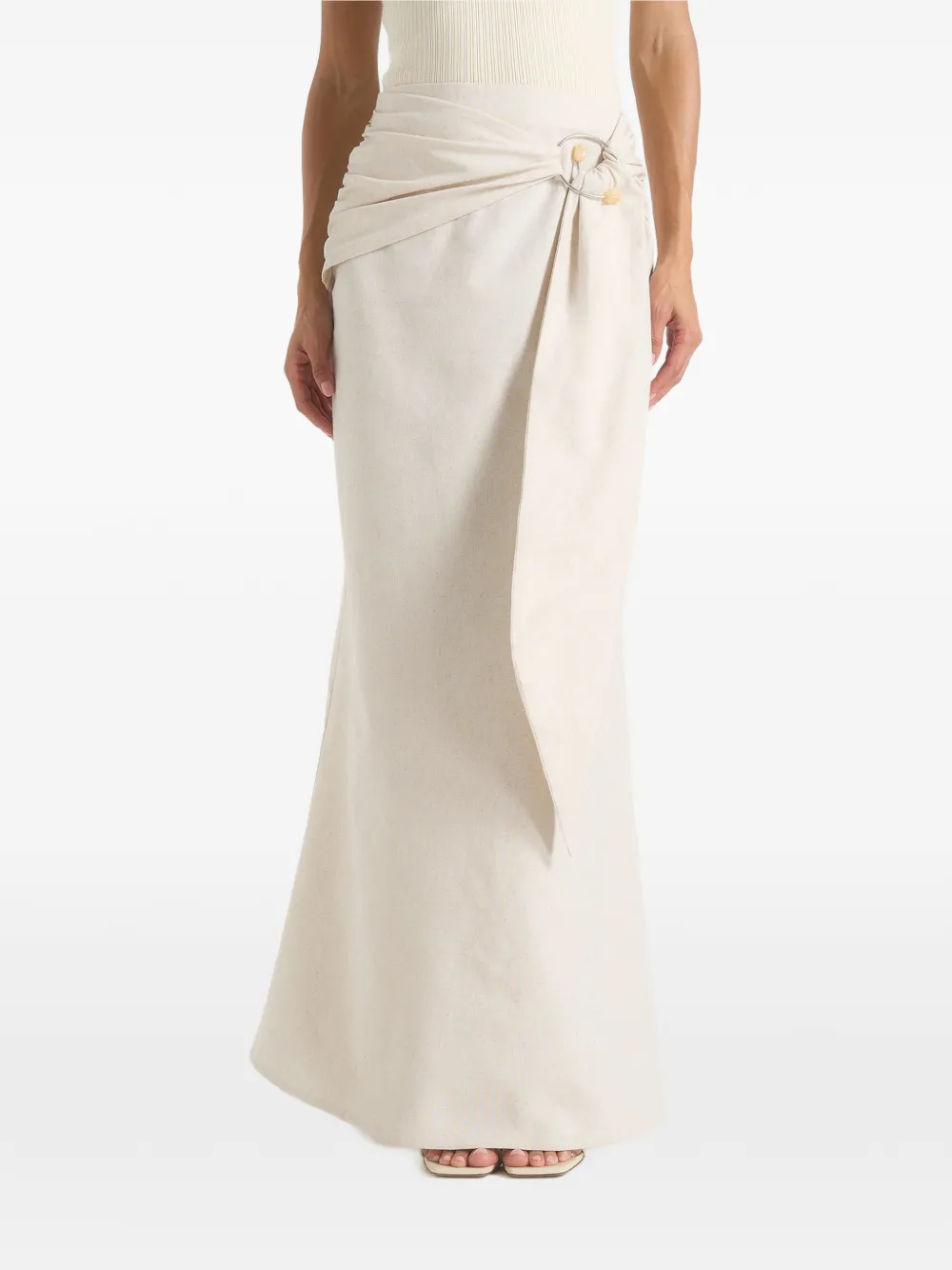 Manière De Voir Holly in natural linen asymmetric wrap tie maxi skirt