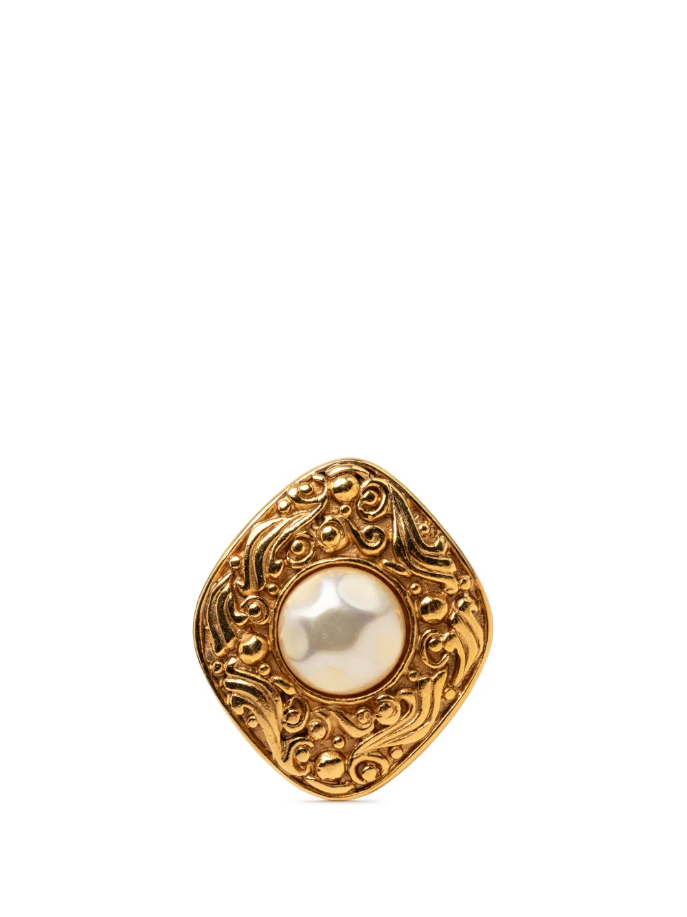 CHANEL Pre-Owned 1970-1980 Gold Plated Baroque Faux Pearl Brooch costume brooch