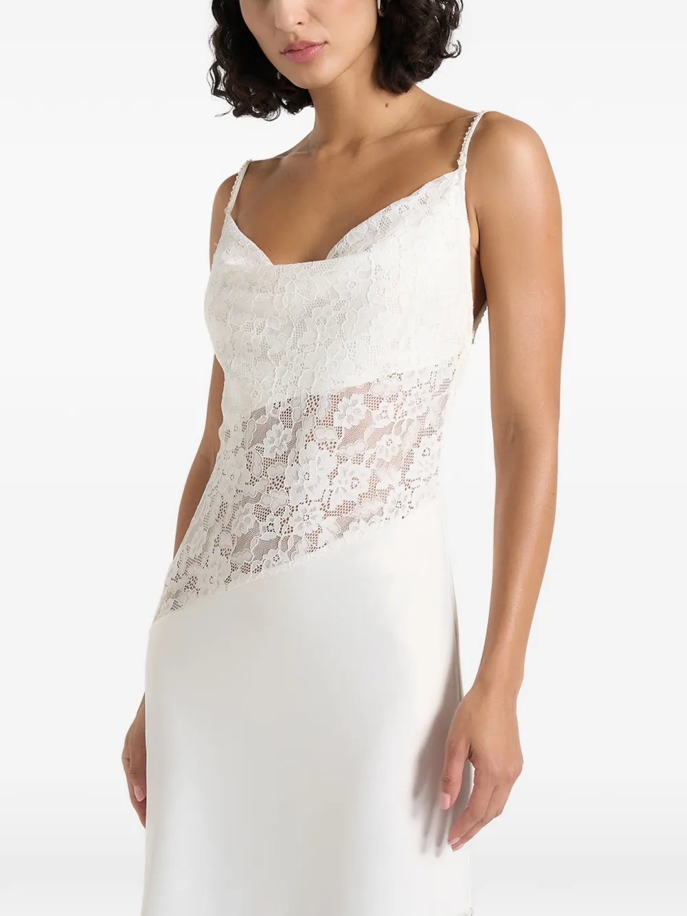 Manière De Voir Abito lungo asimmetrico Naya bianco in pizzo