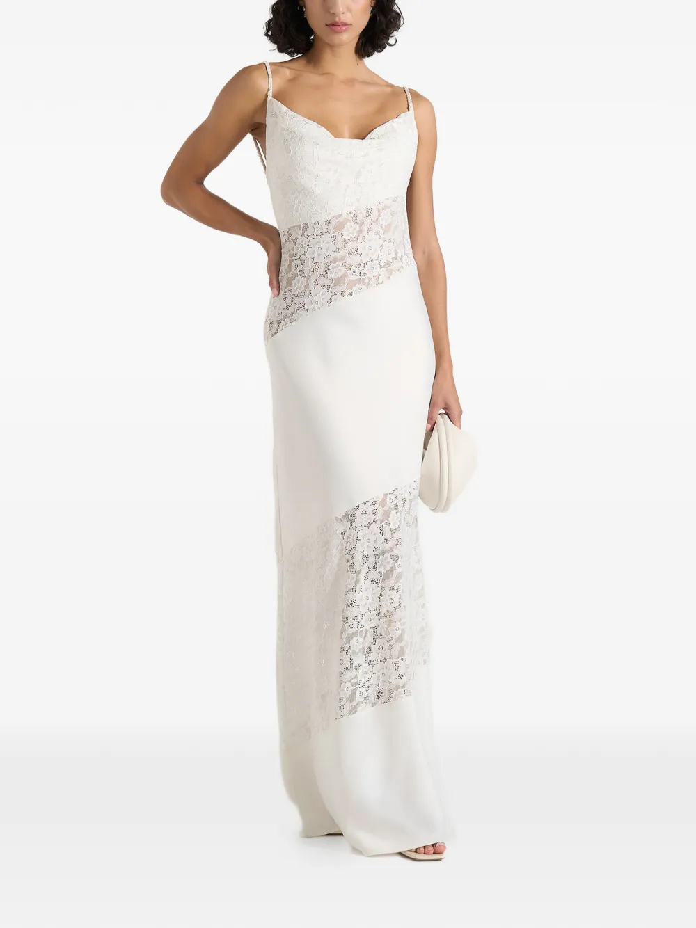 Manière De Voir Naya in white asymmetric lace maxi dress