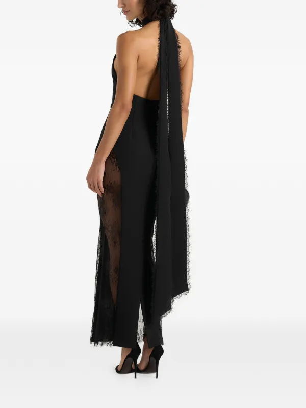 sheer contour dress Manière De Voir Jessica In Black Contour Lace Halter Drape Neck Maxi Dress  | Black