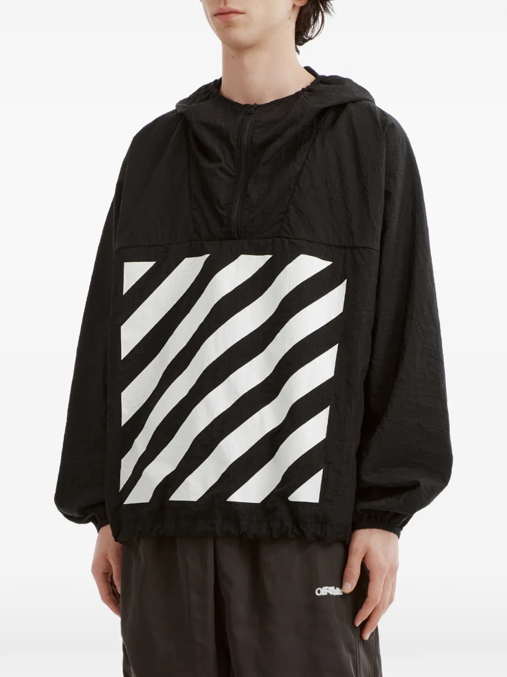 Off-White Windjack met capuchon en Diagonals-patroon Zwart