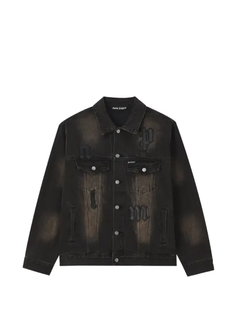Palm Angels logo-patch faded denim jacket