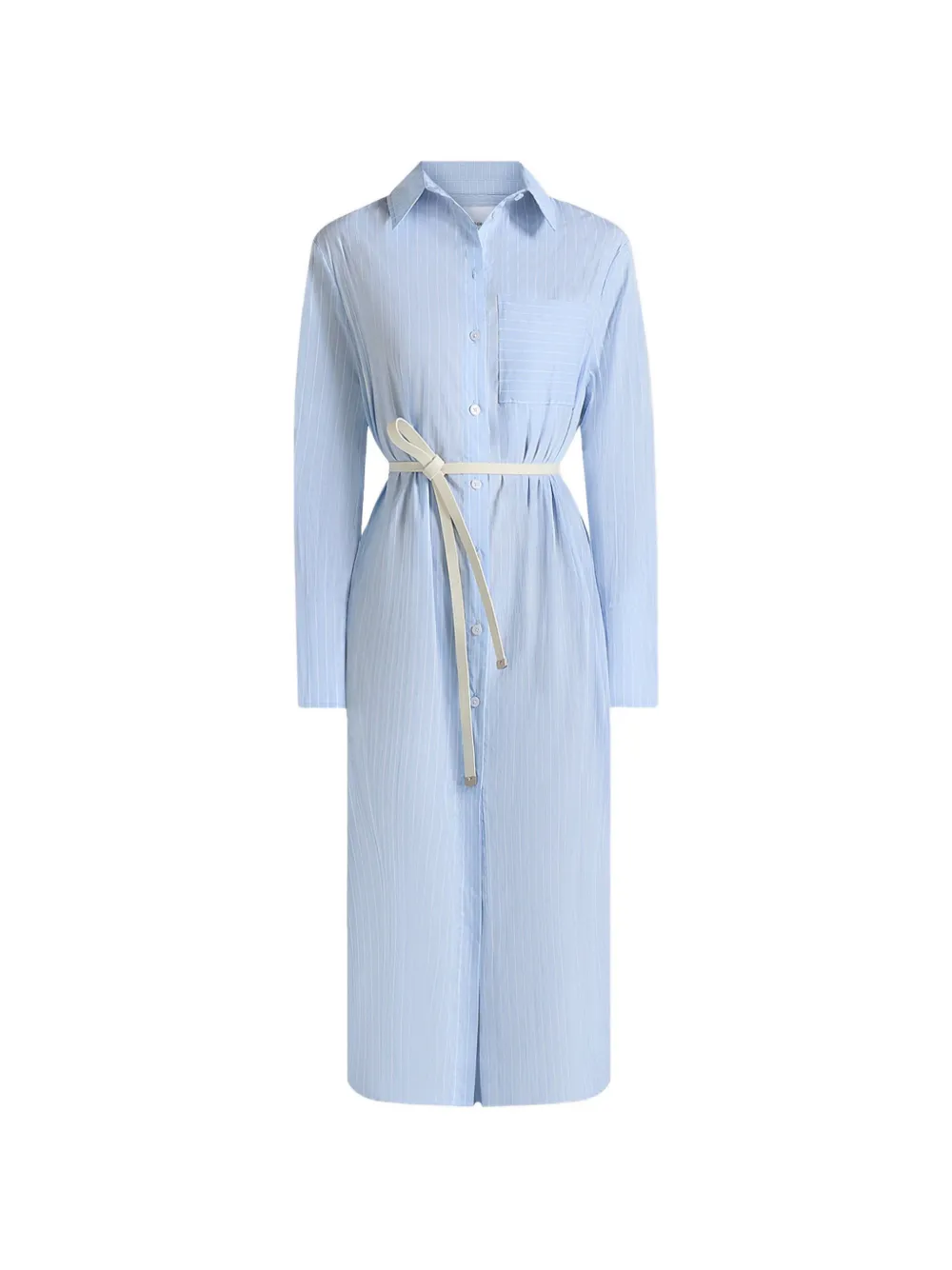 Manière De Voir Isa in pale blue belted pinstripe cotton midi shirt dress