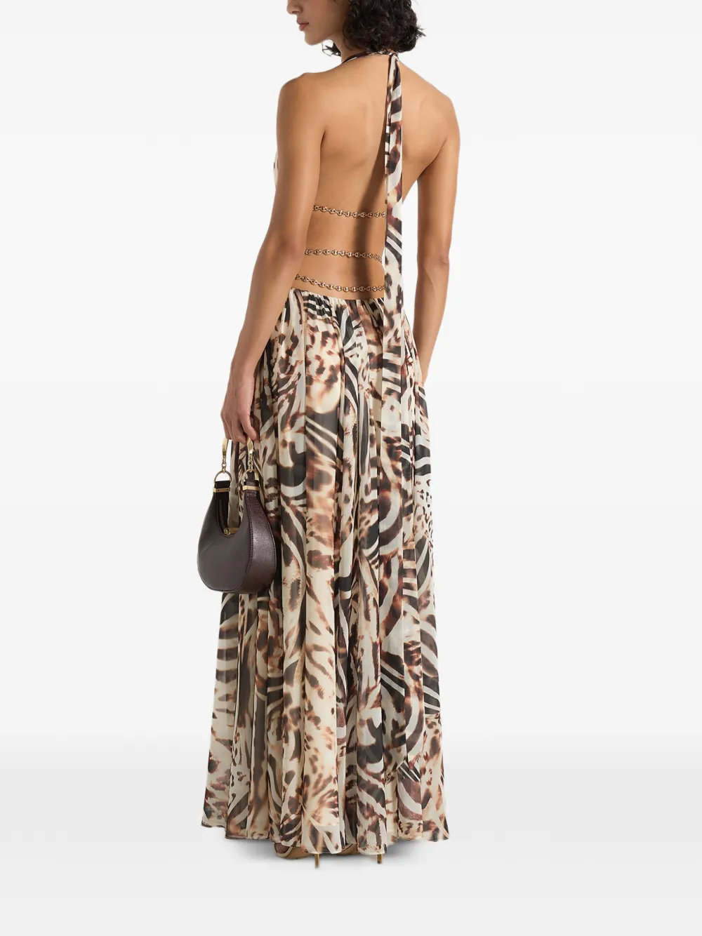 Manière De Voir June in Animal maxi-jurk met kettingriem en uitgesneden details Beige