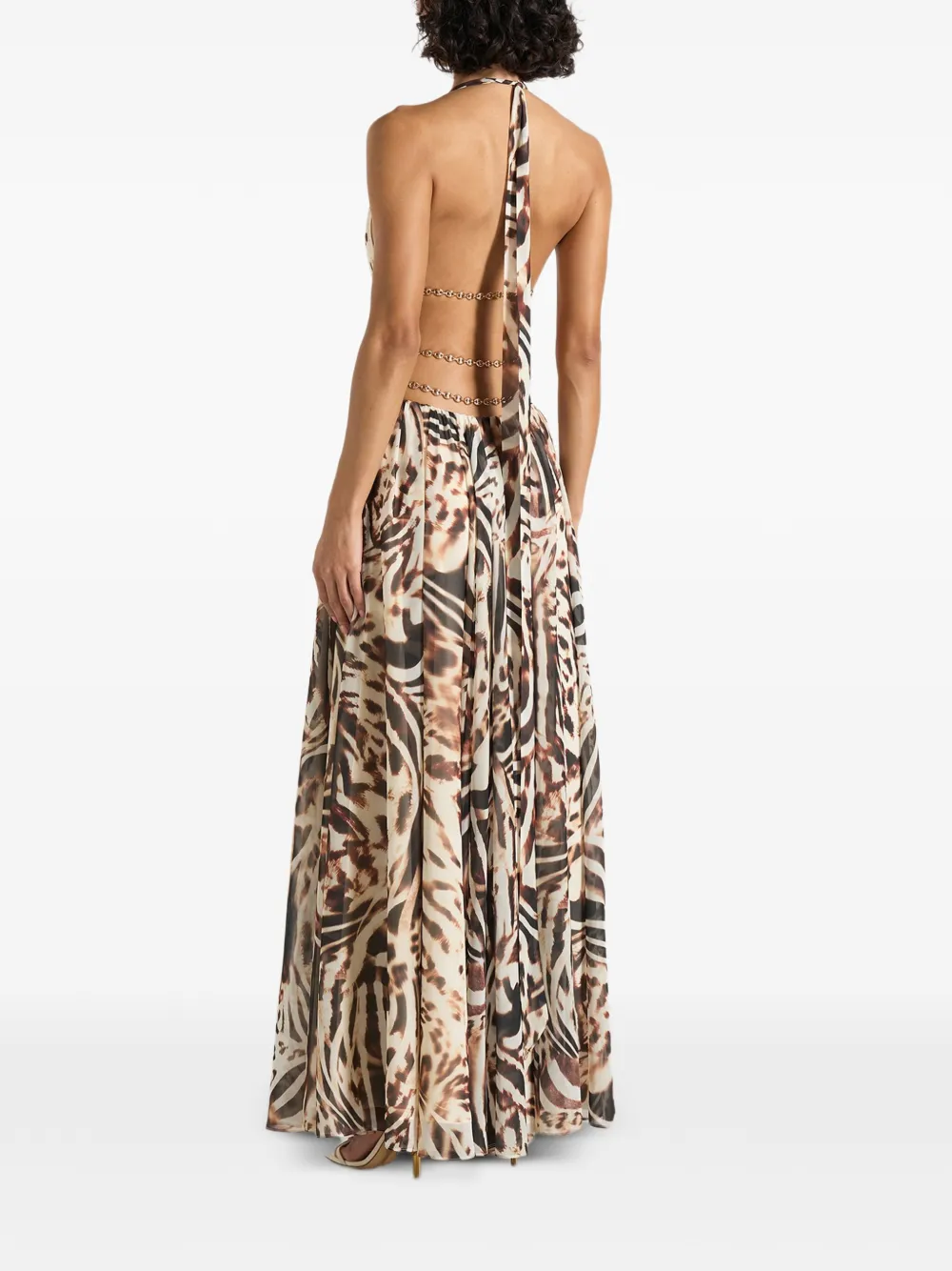 Manière De Voir June in Animal maxi-jurk met kettingriem en uitgesneden details Beige