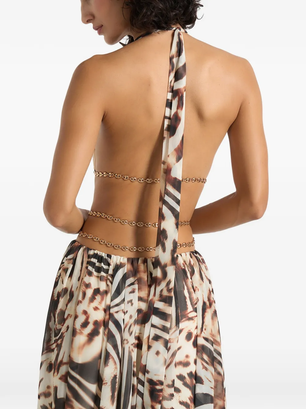 Manière De Voir June in Animal maxi-jurk met kettingriem en uitgesneden details Beige