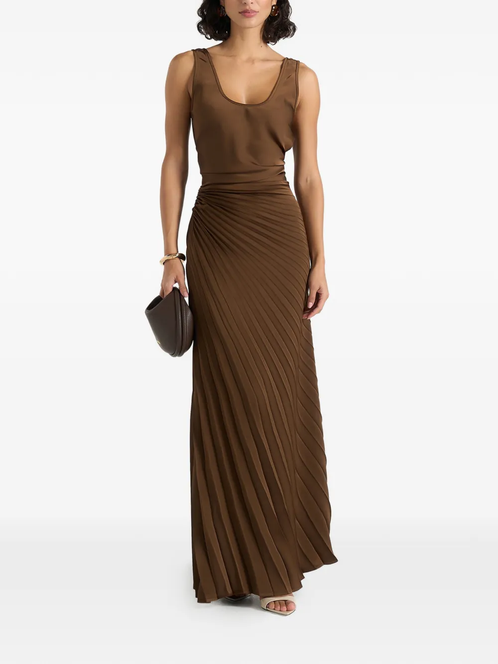 Manière De Voir Fiona in bruin satijnen geplooide maxi-rok