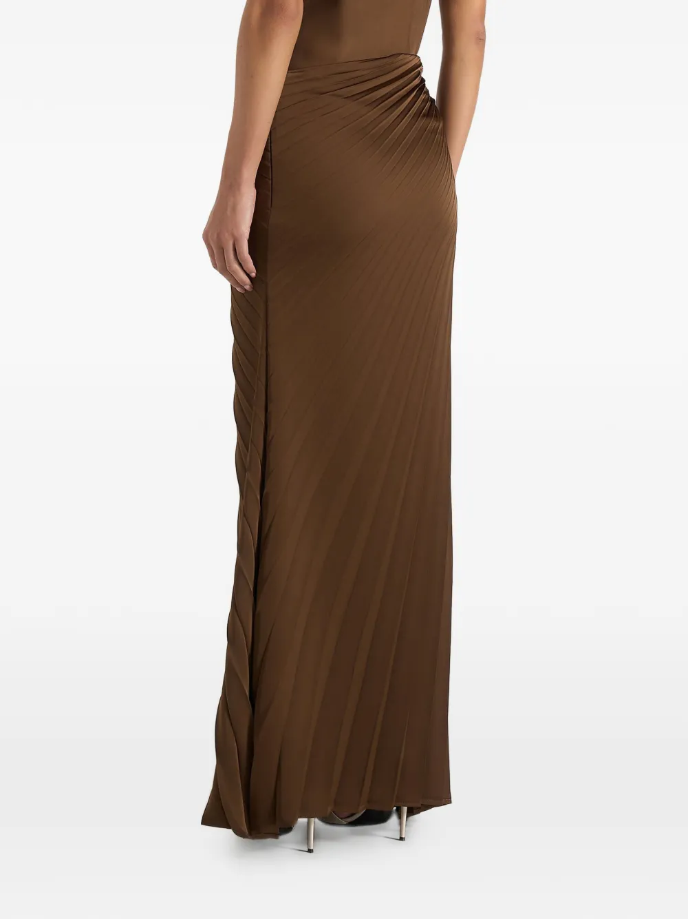 Manière De Voir Fiona in bruin satijnen geplooide maxi-rok