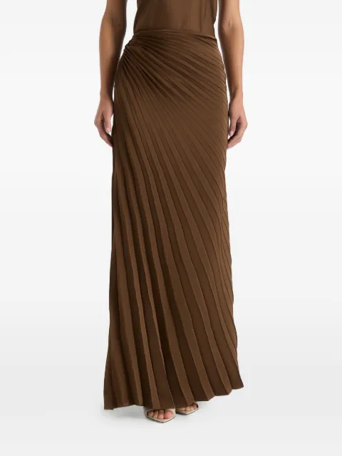 Manière De Voir Fiona in brown satin fan-pleat maxi skirt
