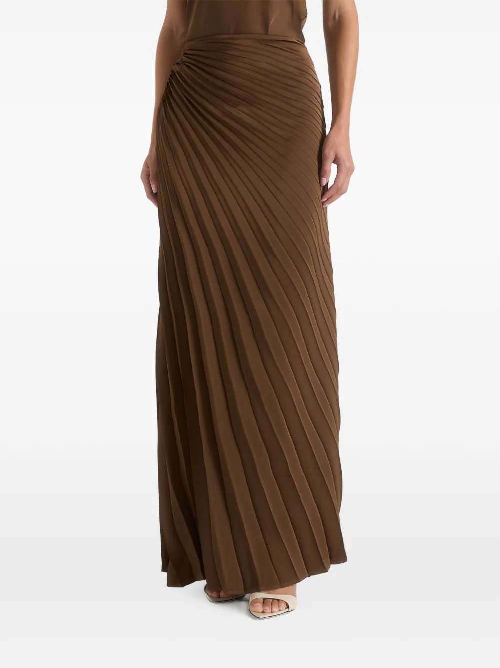 Manière De Voir Fiona in brown satin fan-pleat maxi skirt - Marrone
