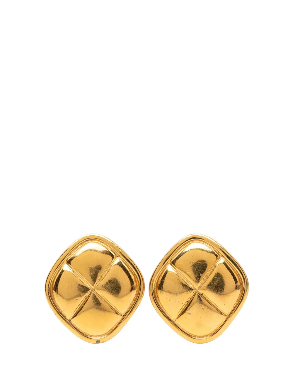 CHANEL Pre-Owned 1970-1980 Quilted Gold Plated Rhombus Clip On Earrings costume earrings - Oro