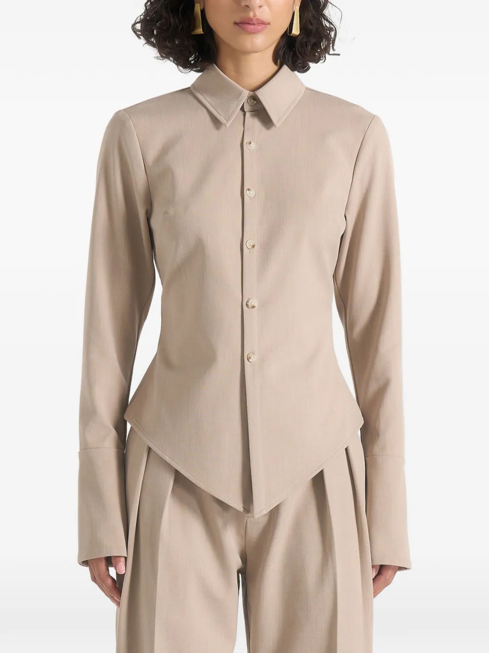 Manière De Voir Sonia in beige tailored cinch shirt