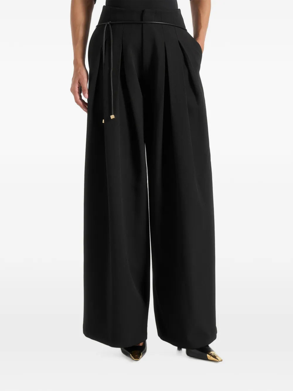 Manière De Voir Flora in black geplooide broek met wijde pijpen en ceintuur Zwart