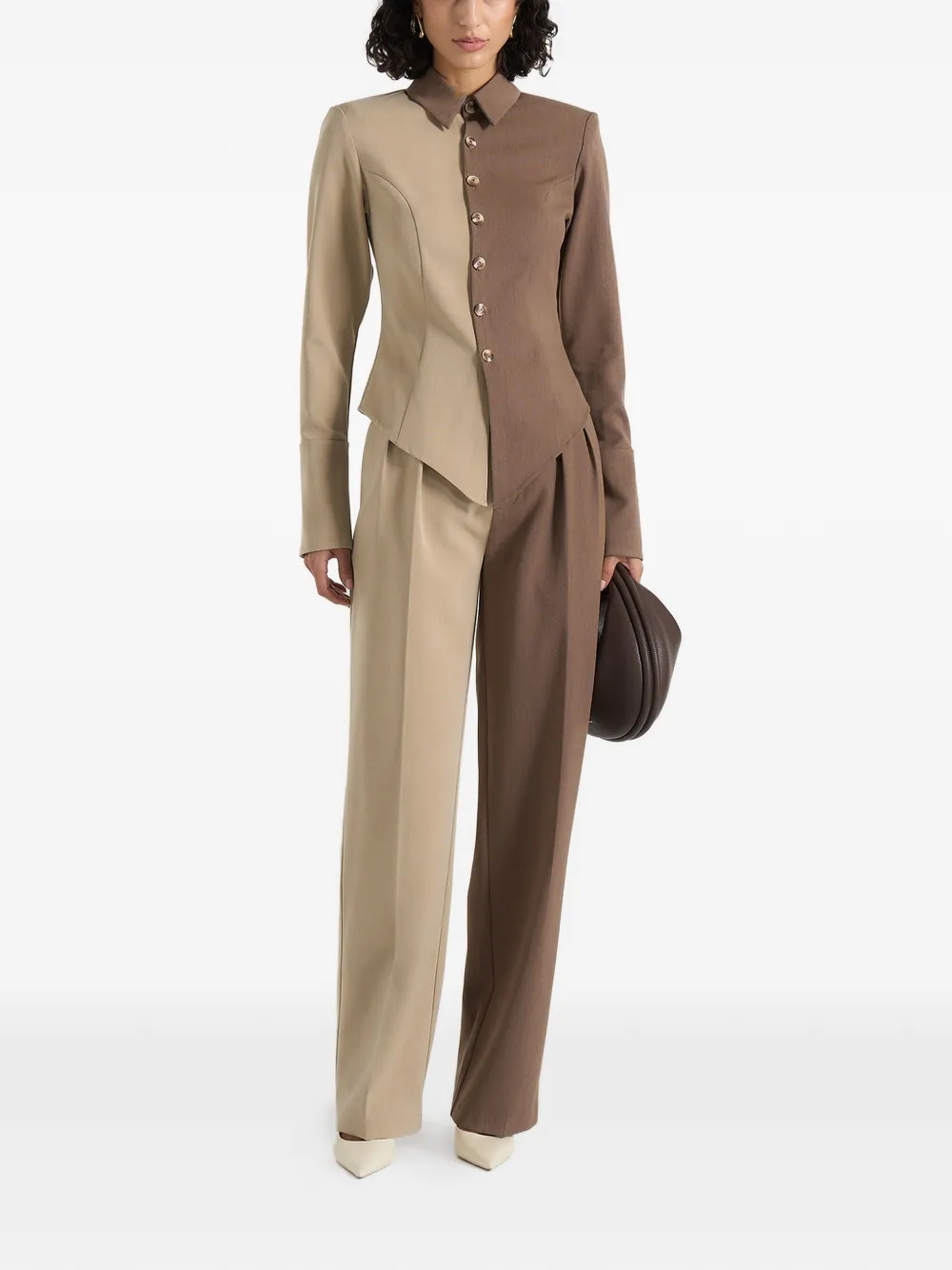 Manière De Voir Sonia in taupe bruin tweekleurig blouse Beige