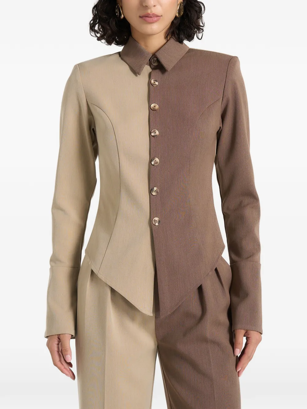 Manière De Voir Sonia in taupe/brown two-tone tailored shirt - Toni neutri